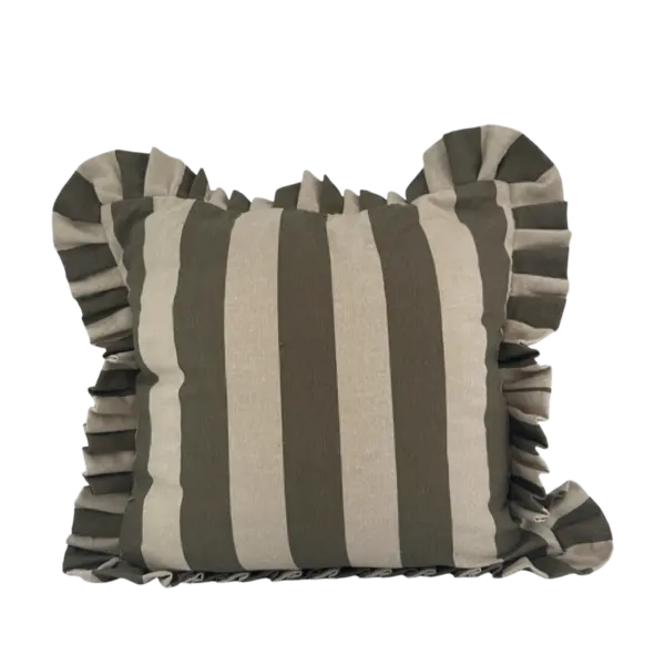 CUSHION COVER FLOUNCE OLIVE BLOCK STRIPE