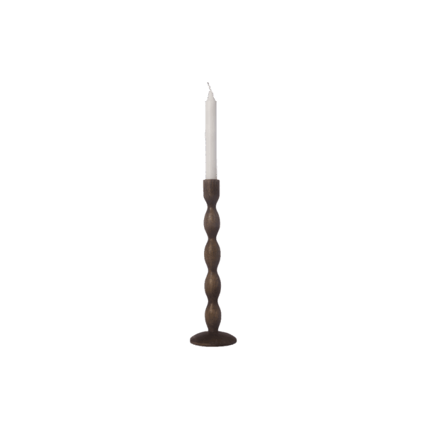 Ljusstake trä mörkbrun rundade - d9 h31 cm